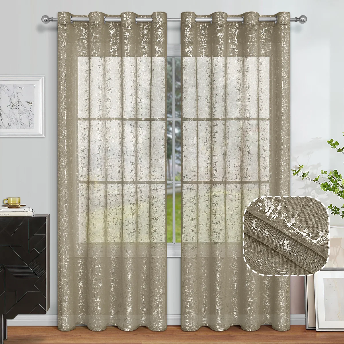 ستارة فضية مطبوعة جروميت ستائر - مراجعة Linen Curtain Eyelet وسعره
