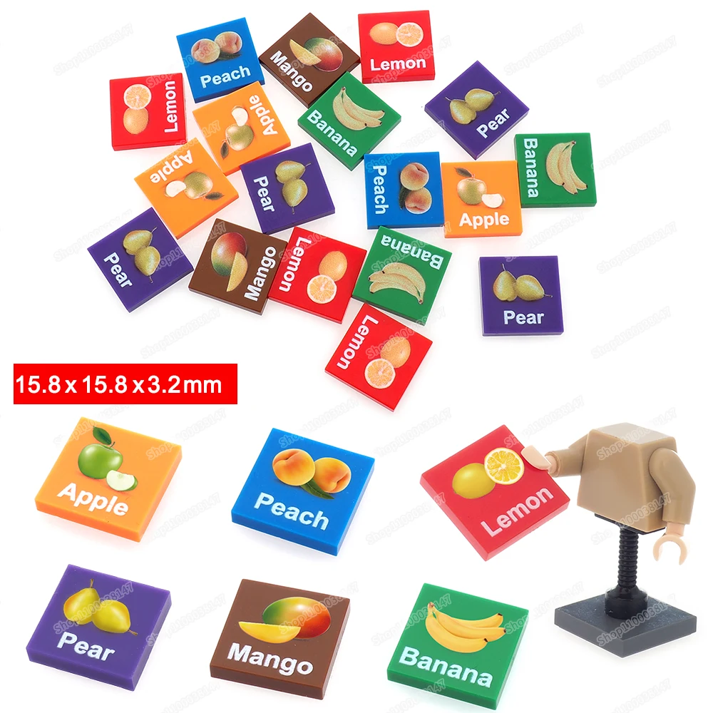 Educational Printed Tiles 3068 Fruit Identify Building Block 2*2 Moc Figures Teaching Accessories Assemble Model Child Gift Toys