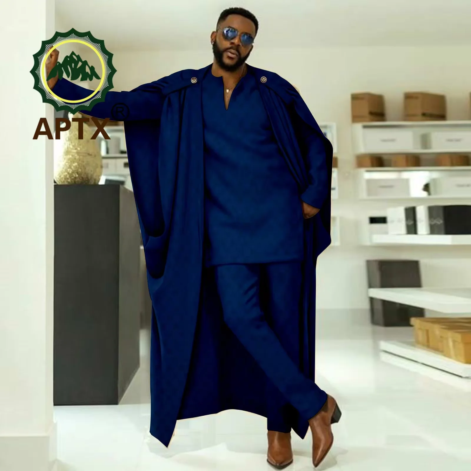 African Clothes for Men Wedding Suit Outfits Long Cape for African Men Shirt Pants 3 Pieces Set for Evening Party Dress 2416029