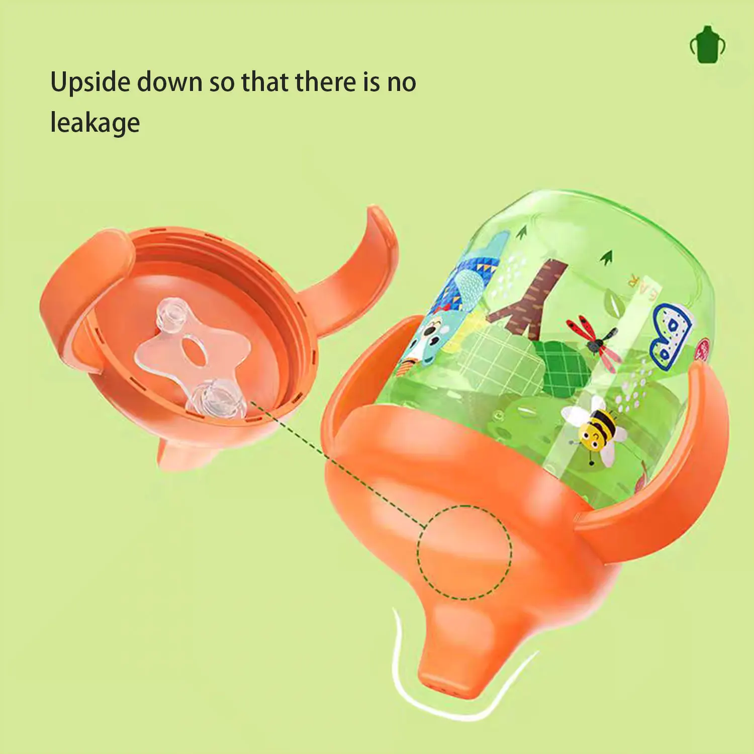 250ML wide caliber baby duckbill cup, milk cup with handle dust cover, preferably made of PP material, drop resistant, BPA free