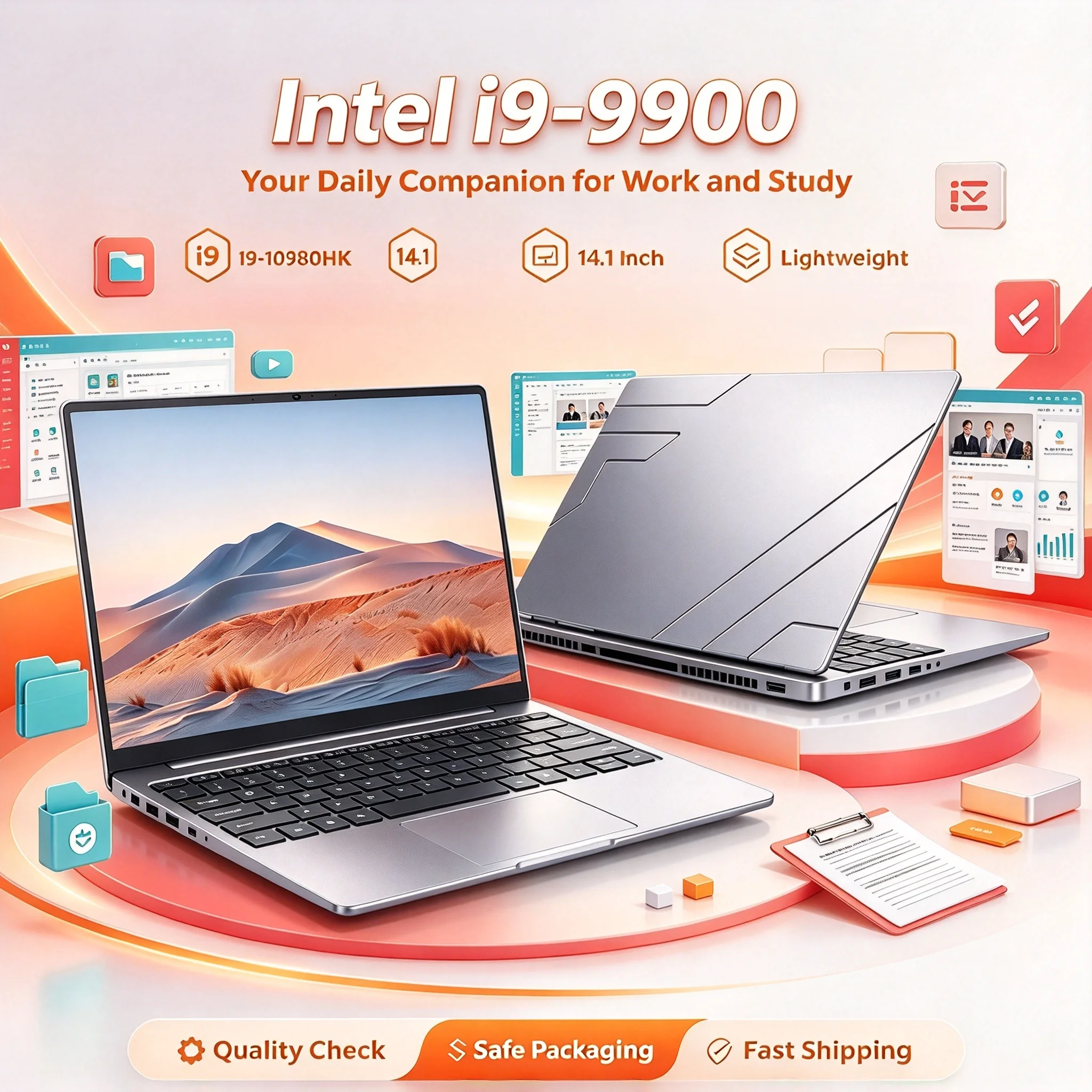 14.1Inch 1920x1080Notebook Intel Core i9 9900 Pro Max Plus Unit 8C 16T 5GHz 32GB RAM 2TB SSD Gaming Laptop for Office Home Game