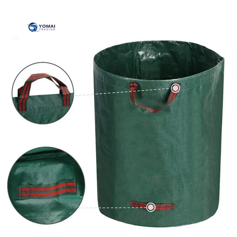 Bolsa Garedn resistente de pp negro y verde para colección de hojas de jardín 67*76cm