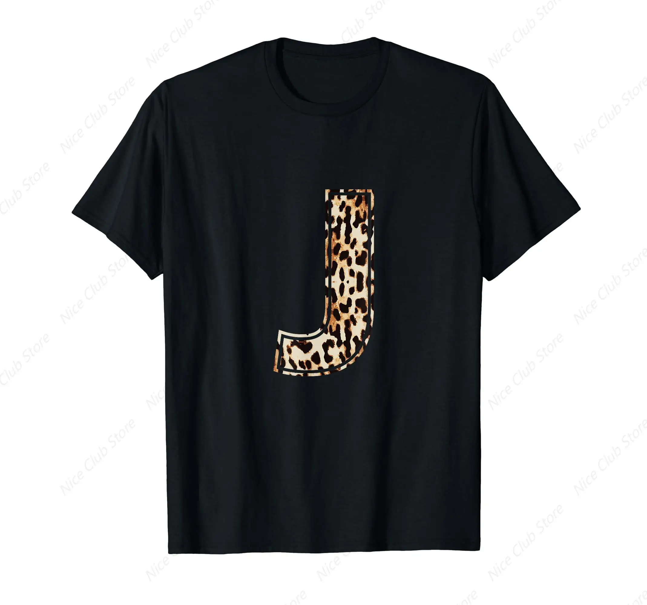 Cool Letter J Leopard Cheetah Print T-Shirt for Men Cotton 100% Summer Tops