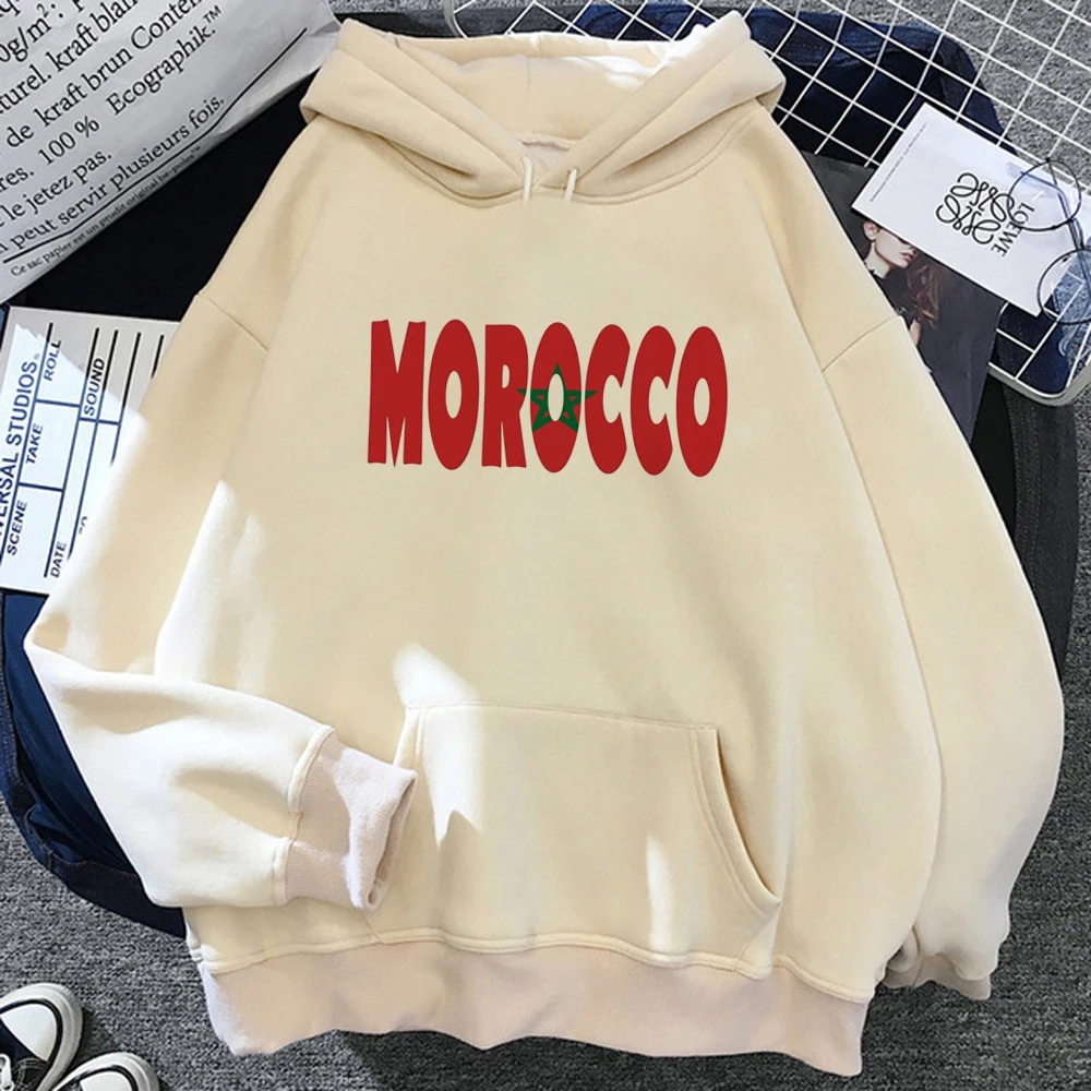 Maroc-Sudadera con capucha de lana para mujer, suéter de estilo coreano, ropa de calle de anime, Marruecos