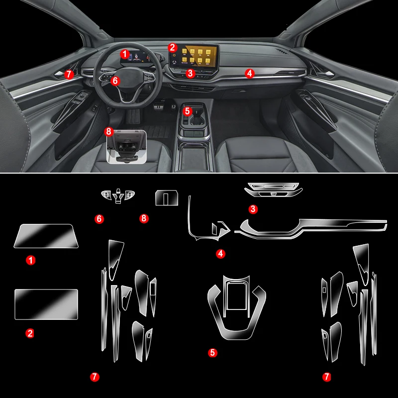 TPU protective Film for Volkswagen VW ID.4 ID 4 ID.6 ID6 Crozz X Transparent Center Control Gear Door Outlet Panel anti-scratch