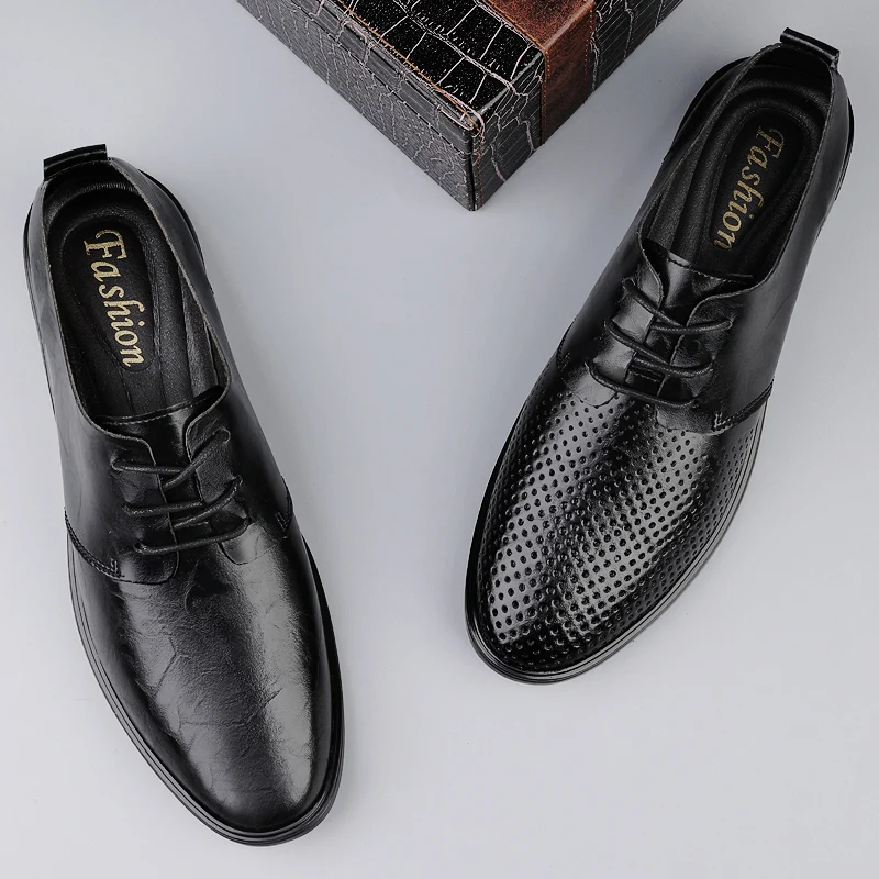 

Всесезонные высококачественные деловые туфли с изысканным тиснением и перфорацией, дышащие, для мужчин, для свадеб, мероприятий и повседневной носки
