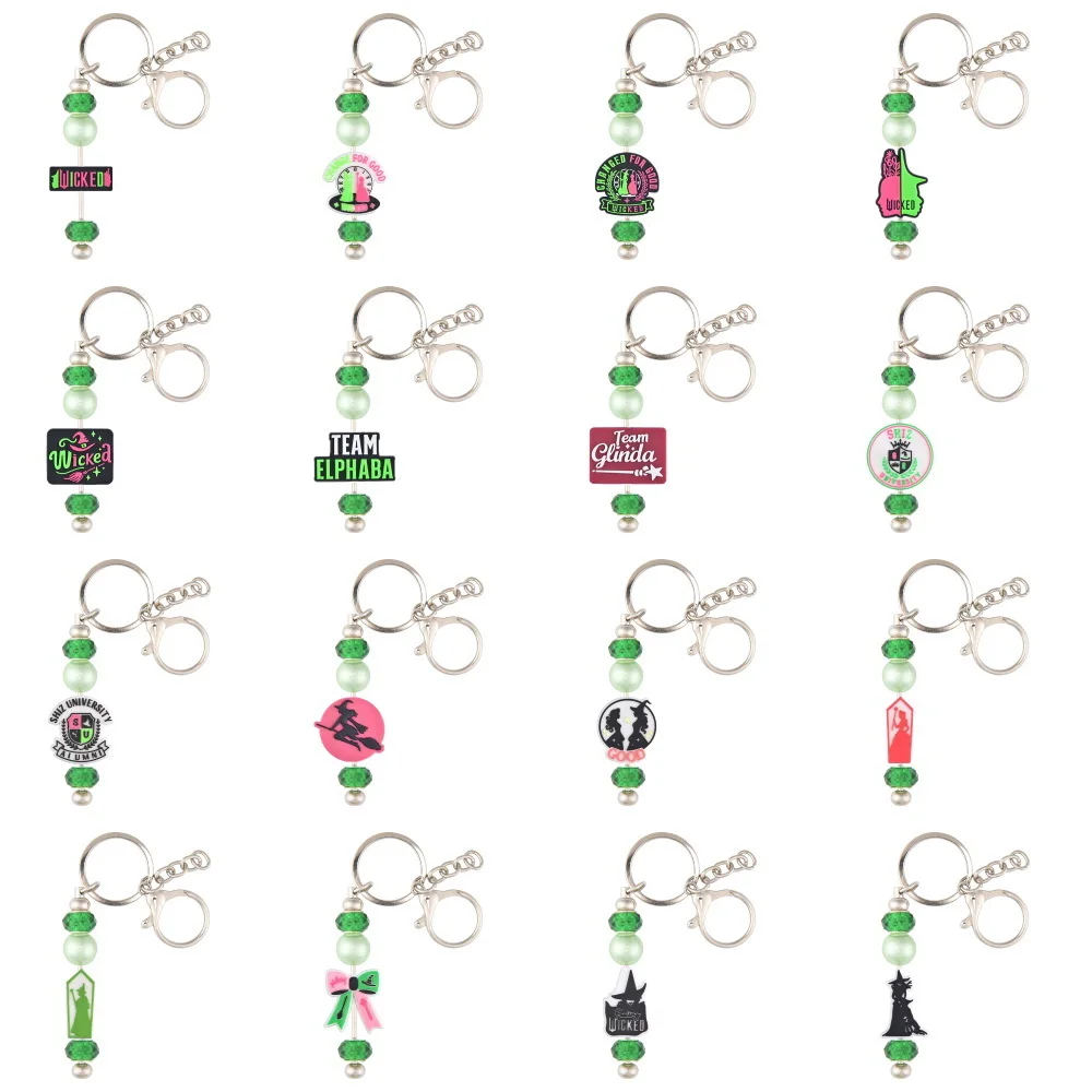 1pcs Wicked Green Witch Keychains Men Women Colorful Halloween Letters Accessories Keyrings For Bag Wallet Party Favor