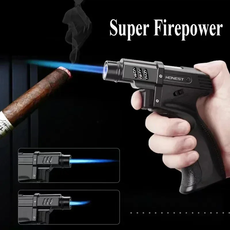 HONEST Metal Inflatable Gun Lighter Windproof Strong Blue Flame Multi functional Cigar Kitchen Welding Moxibustion Spray Gun