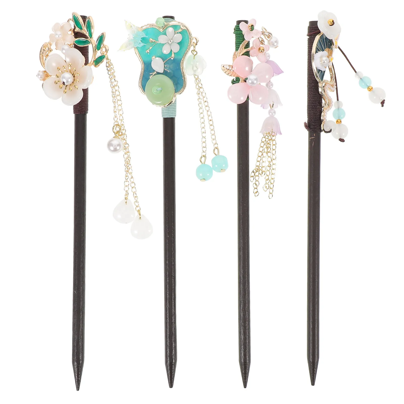 

4Pcs Ebony Wood Chinese Hair Sticks Vintage Tassel Hairpins Ancient Style Hair Chopsticks for Women Girls Hanfu Parties