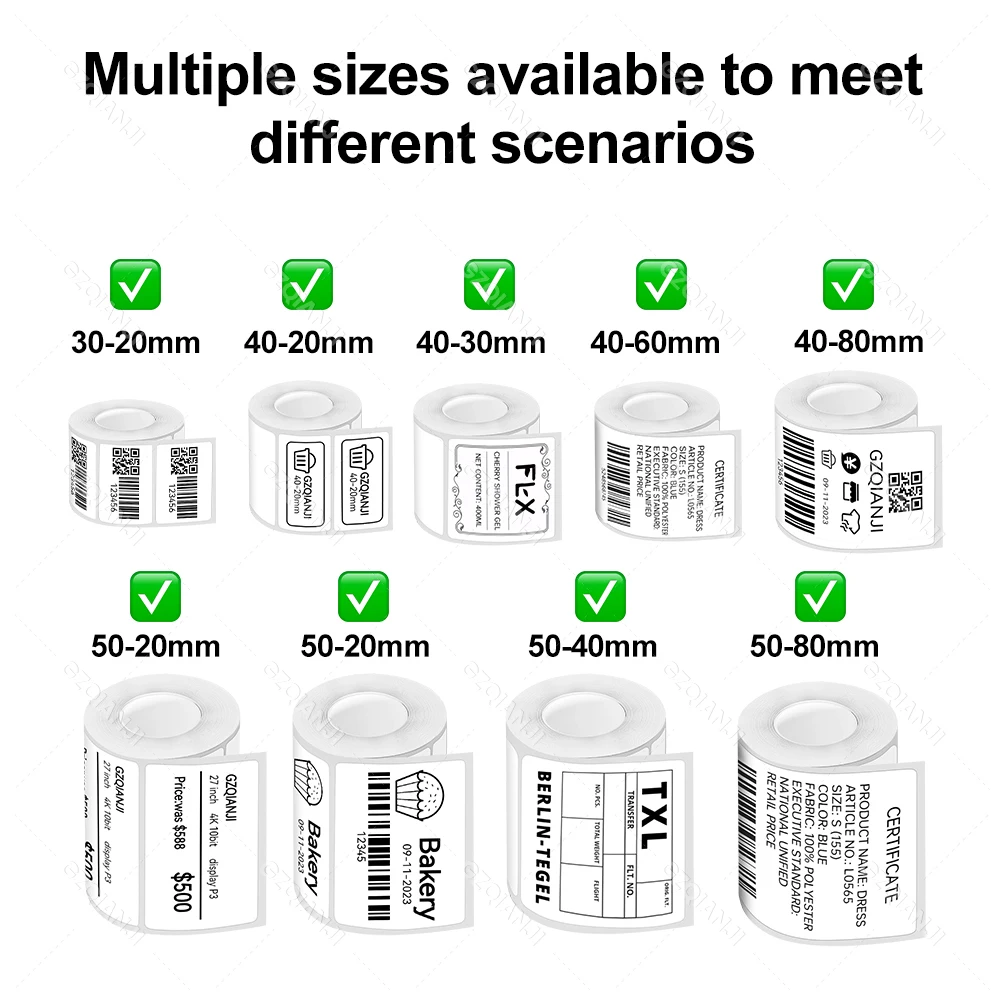 5PK 20-50mm Multiple sizes Thermal Paper Label White Color Cartoon Graphics Tape Rolls Sticker for P50 P2 Normal Printer Generic