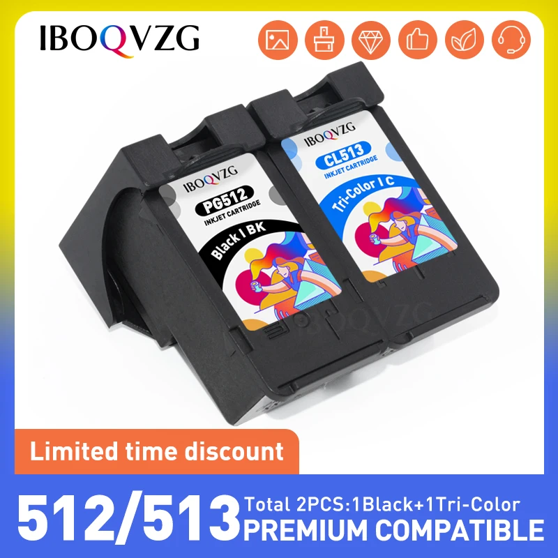 IBOQVZG Compatible PG-512 CL-513 Ink Cartridge for Canon PG 512 CL 513 XL for Pixma MP230 MP250 MP240 MP270 MP480 MX350 IP2700