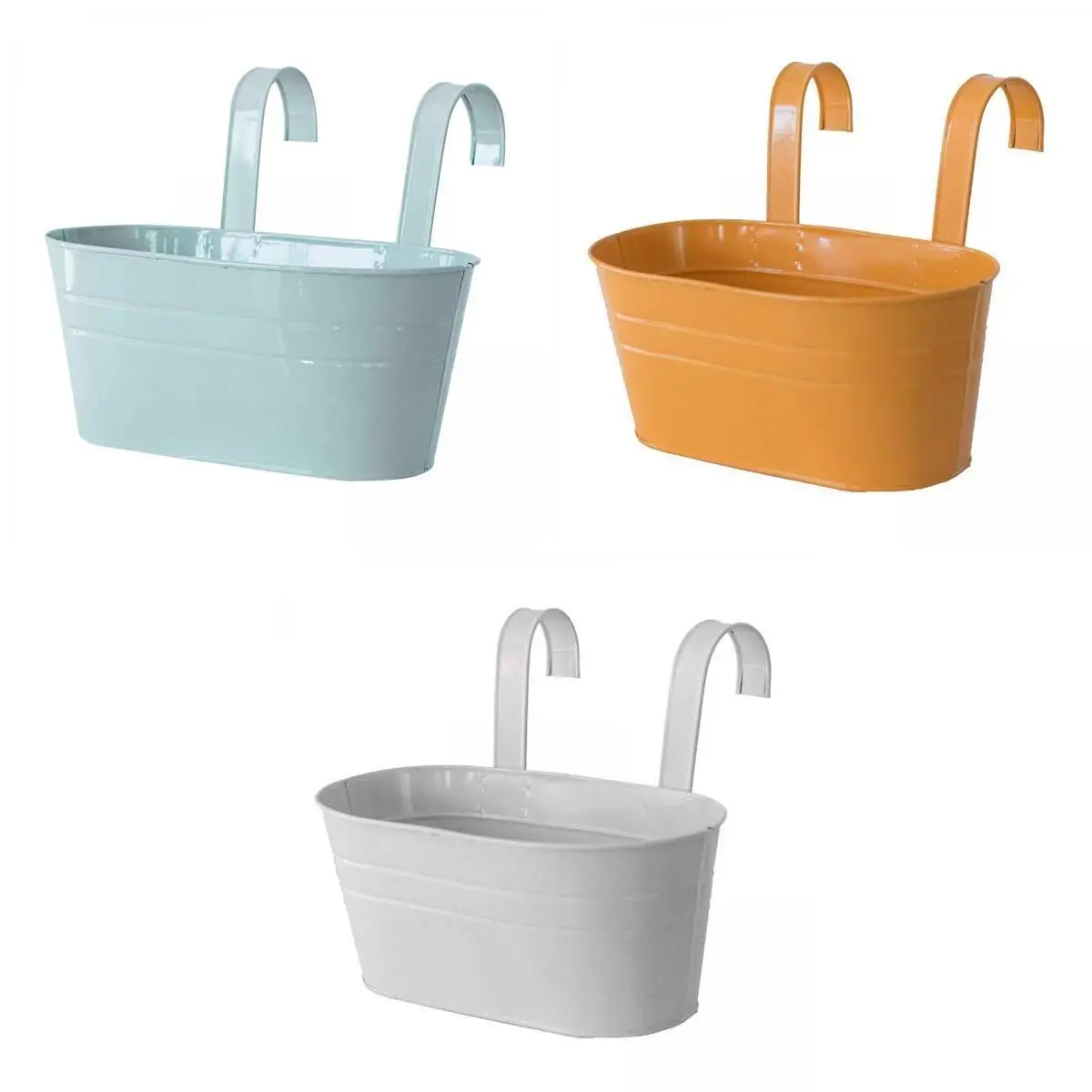 

3x Iron Hanging Flower Pots for Balcony Planters Garden Plant Railing Fence