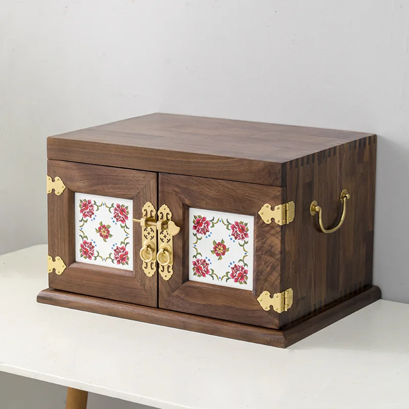 Black Walnut Dressing Storage Cabinet Desktop Creative Cosmetics Jewelry Box Multi-layer Retro Drawer Storage Box Wholesale