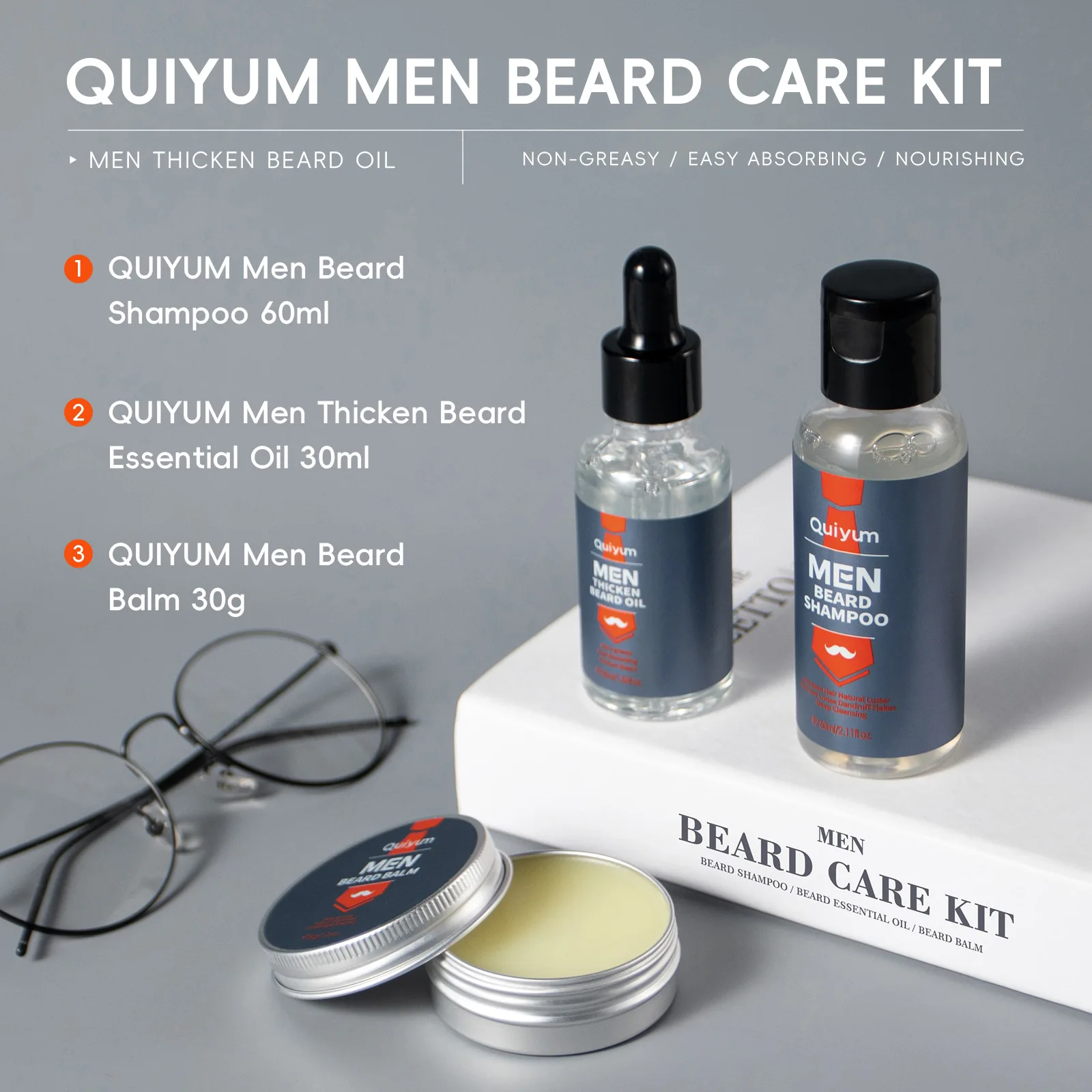 QUIYUM Beard Growth Oil 30ml, Natural Men Beard Essential Oil for Thicker Fuller Beard, Mustache Growth Treatment Nourishing