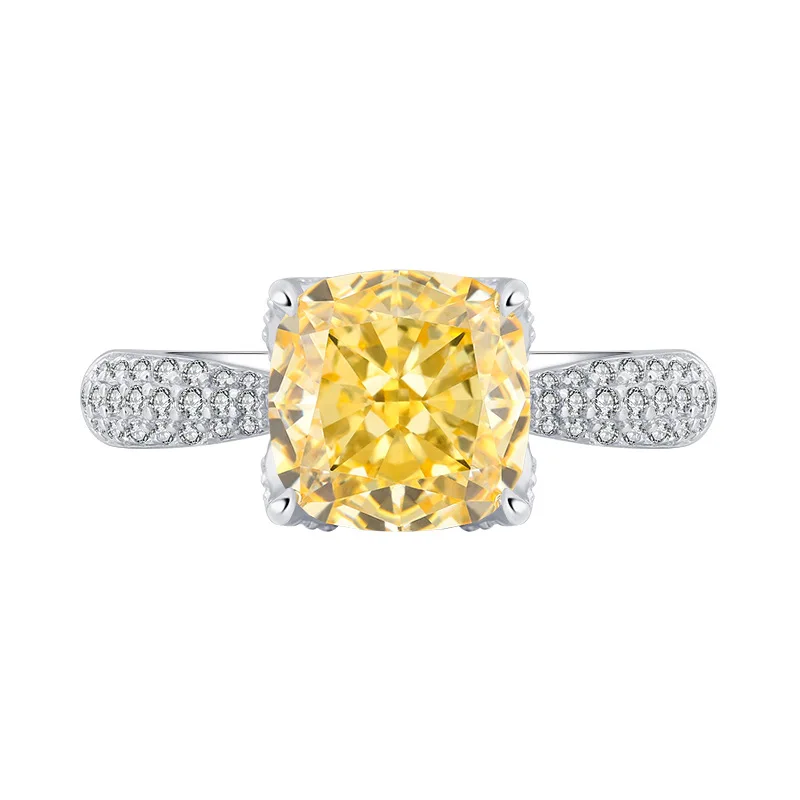 JewelryS925Silver High Carbon Fat Square Elegant Style Inlaid Diamond Bud Ring Female Main Stone9*9