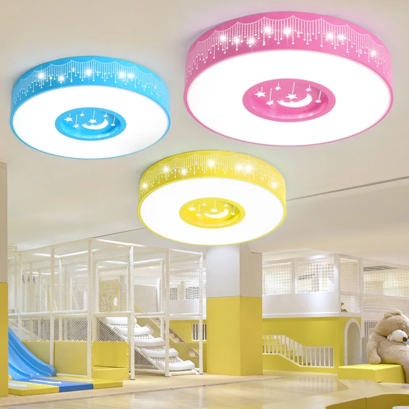 

Modern Simple LED Ceiling Lights Moon And Star Round Macaron Foyer Kids Room Pink Blue Mounted Lamp Baby LED Lighting Fixture