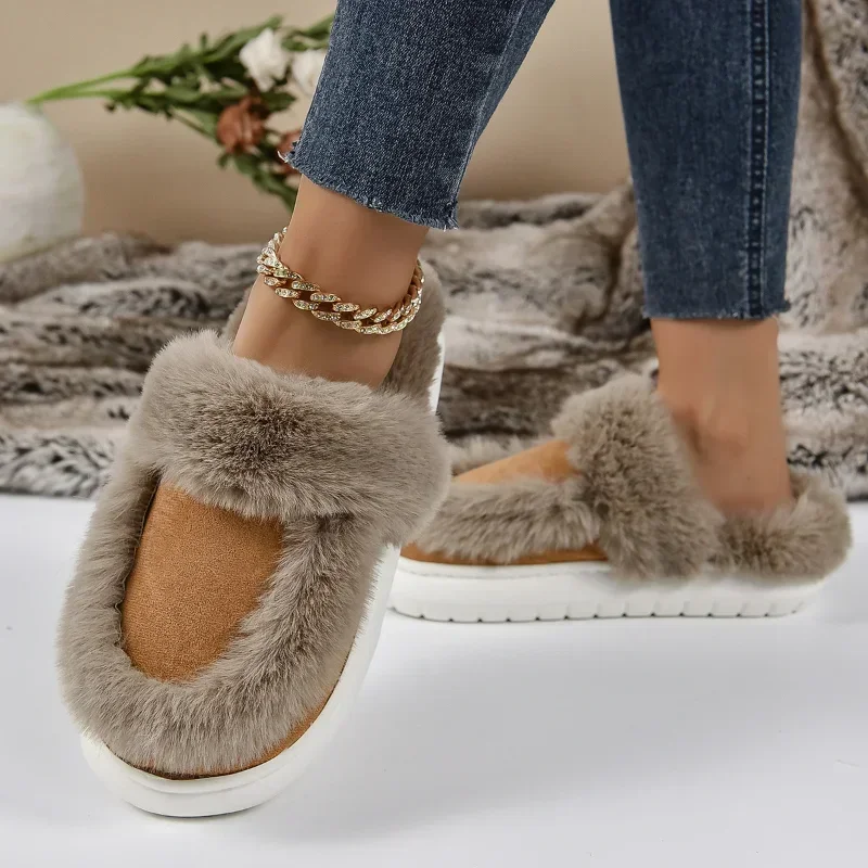 Women Design Luxury Winter Fur Slippers Women Indoor Outdoor Warm Plush Slippers Woman New Casual Comfort Non Slip House Shoes