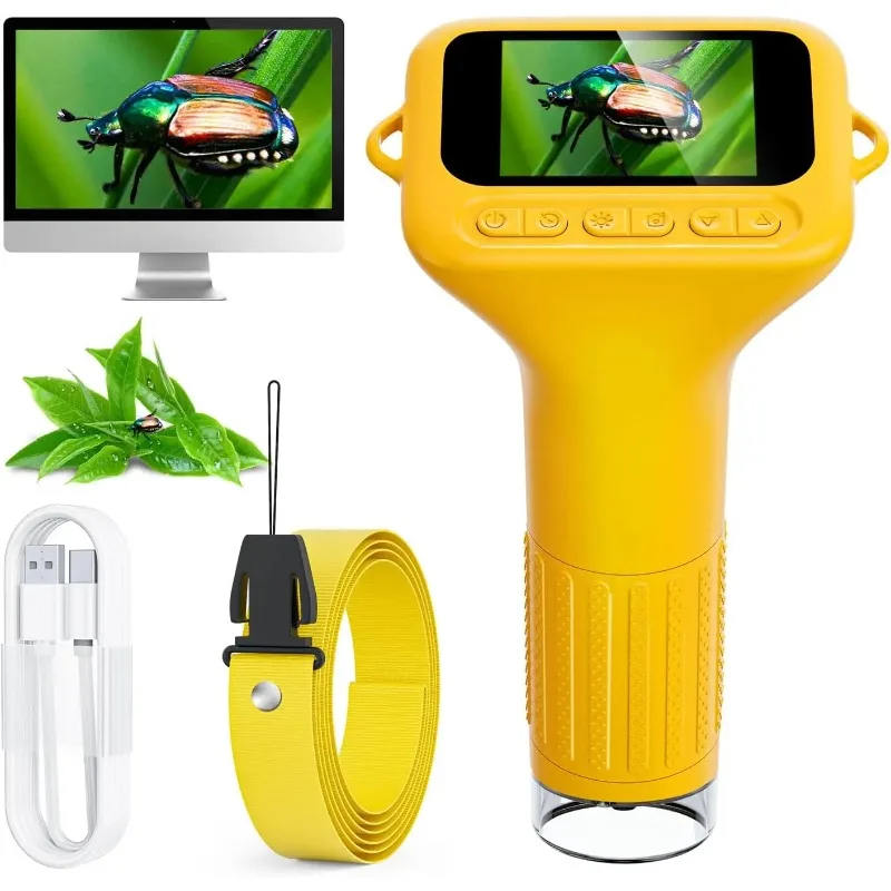 Digital Microscope for Kids 2 Inch Screen 1000X Magnification Handheld HD Portable Science Toy Gift for Boys Girls