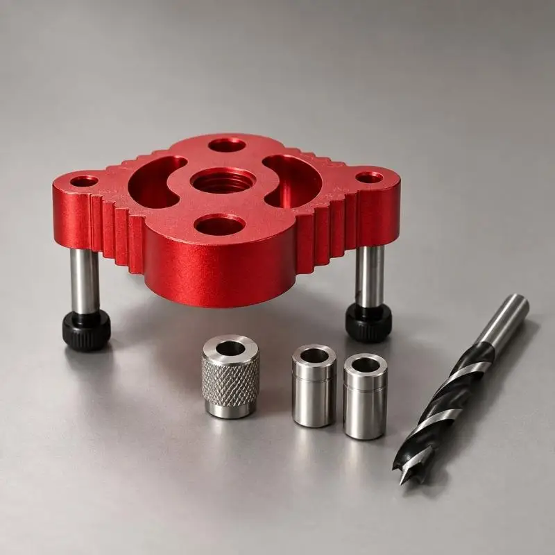 Woodworking Center Drill Guide Set with Aluminum Alloy Body and Interchangeable Bushings for Centered, Perpendicular Holes D2RD
