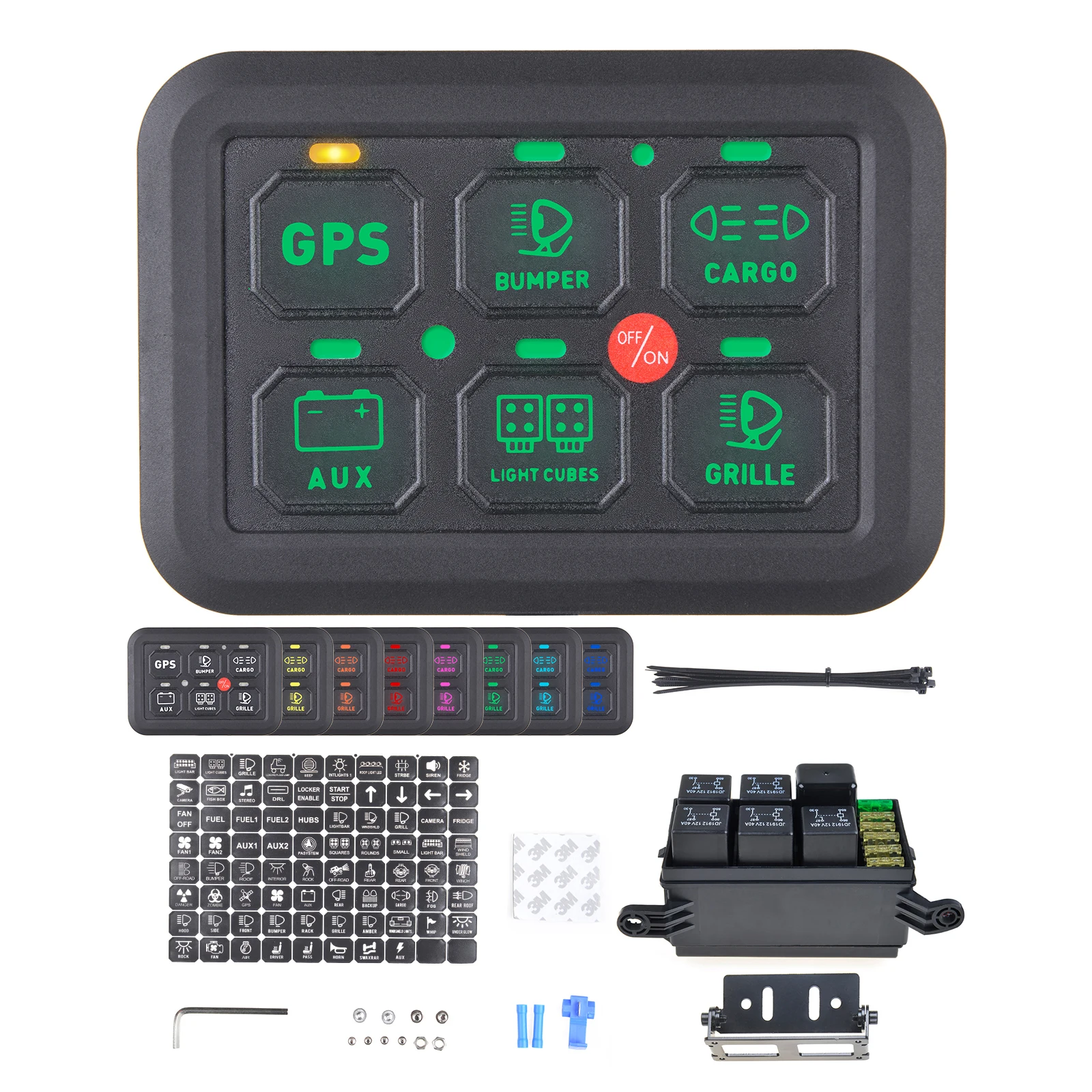 12V 6/8 Gang Switch Panel On OFF Control System Light Electronic Relay System For Truck Caravan Boat Camper 7-Color Adjustable