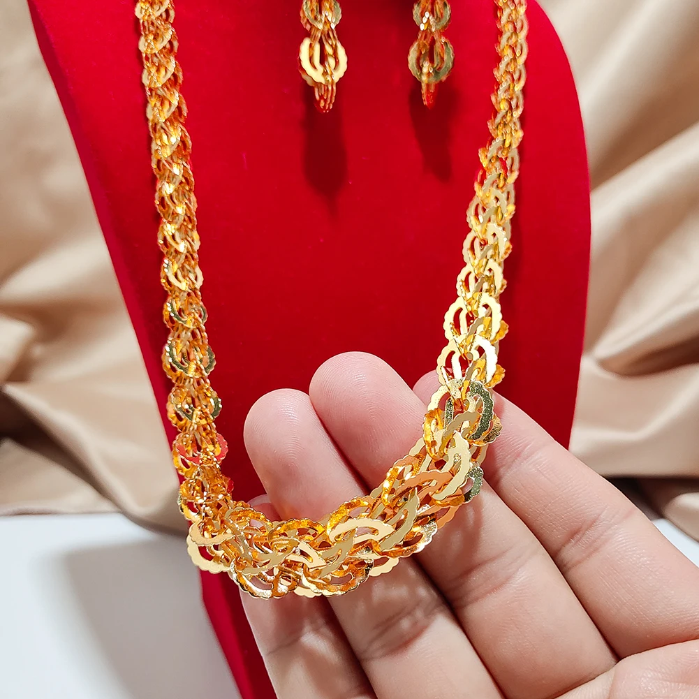 24k African Gold plated Jewelry Sets For Women Necklace Earrings Bead ring Dubai bridal Gifts wedding collares jewellery set