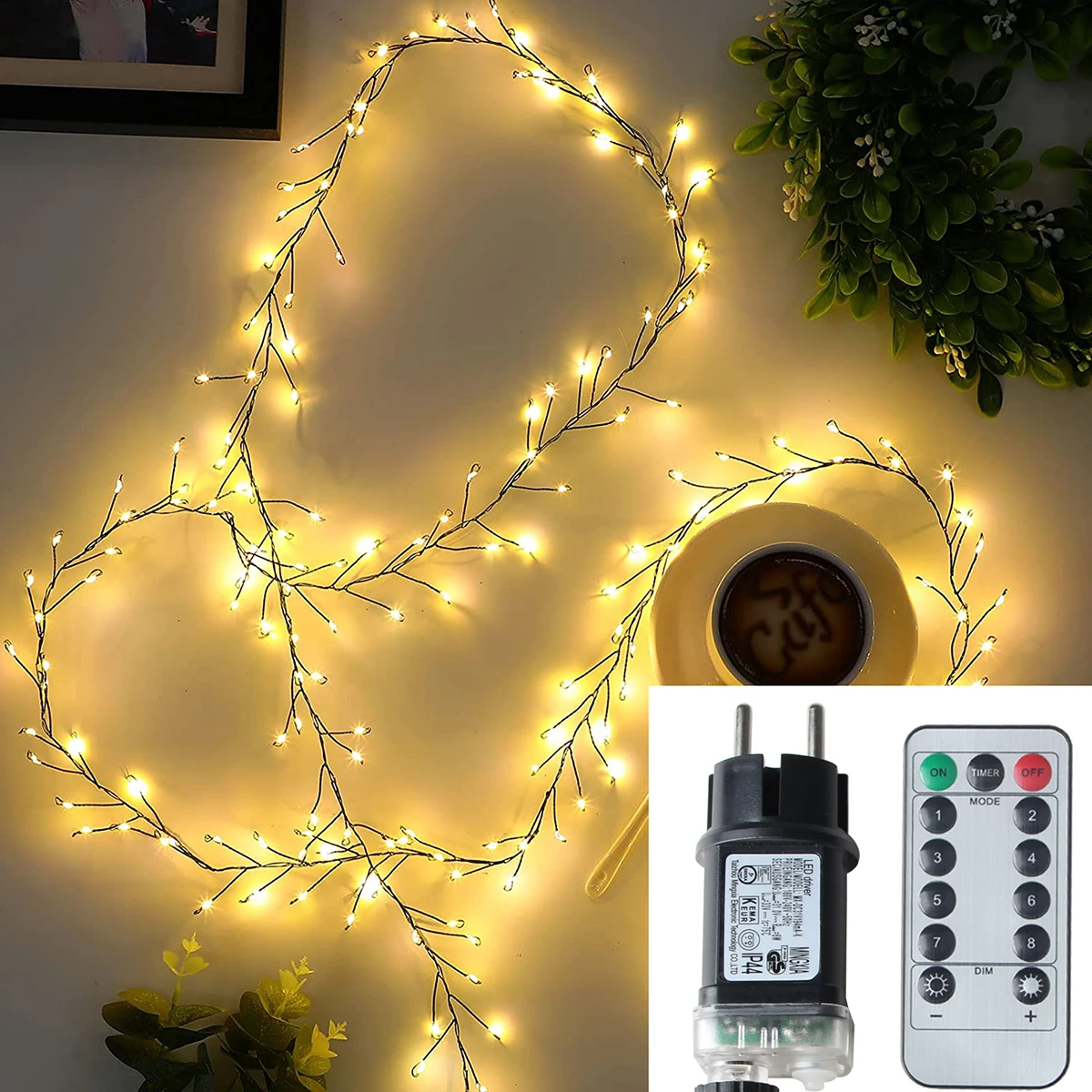 Guirlande lumineuse LED en fil de cuivre vert, guirlande lumineuse féerique de jardin, pour l'extérieur, décoration d'arbre de noël du nouvel an