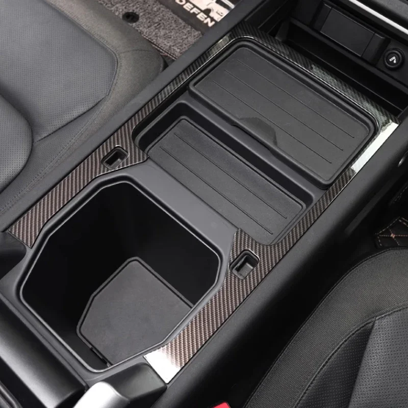 For Land Rover Defender 90 110 130 2020-2024 Car Carbon Fiber Central Control Water Cup Holder Panel Frame Cover Trim