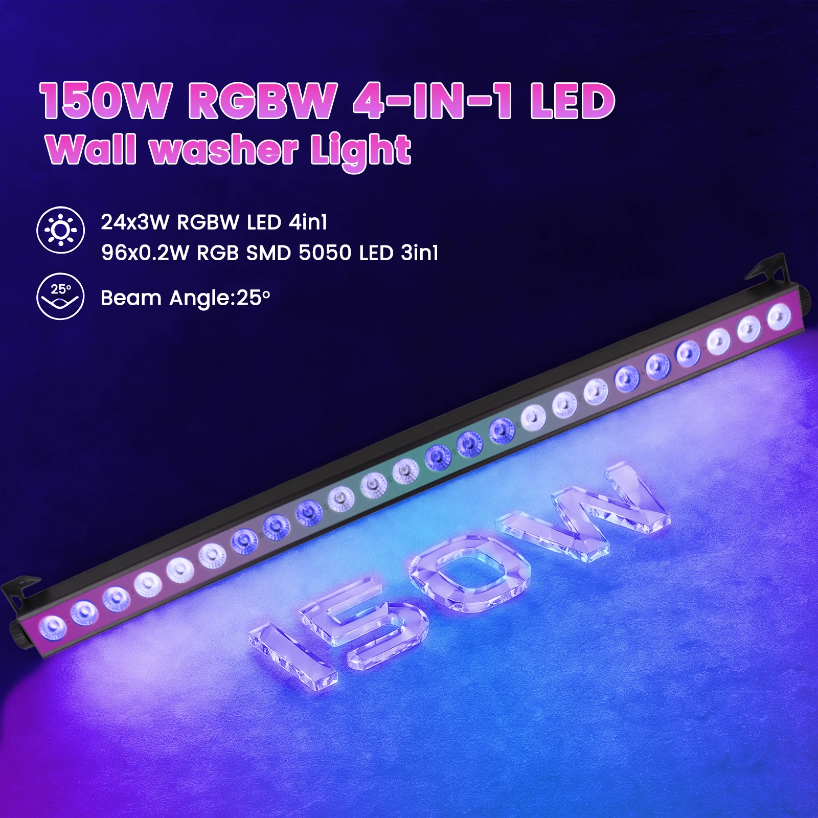 24X4W RGBW 4IN1 LED Wall Washer Bar with backlig APP Remote Control 8+48 segment Pixel Bar DMX  DJ Club Bar Theater Live Stream