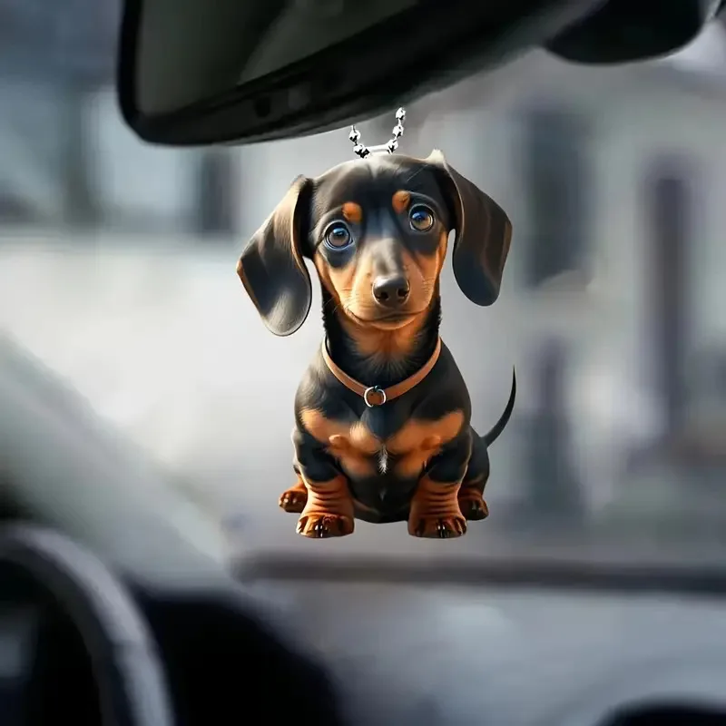 2d Acrylic Cute Big-eared Dog Rear-view Mirror Car Pendant Animal Puppy Car Hanging Creative Car Decor Accessories Pendant Gfit