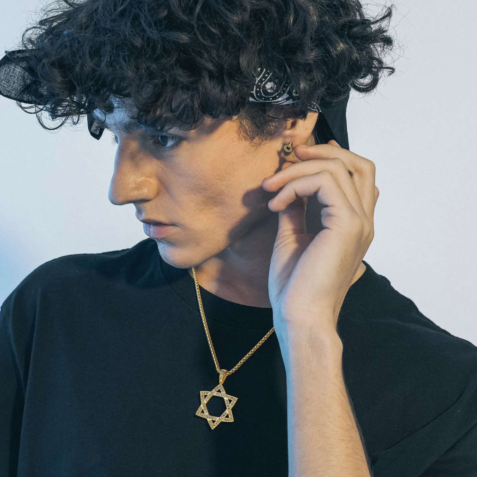 star of David pendant necklaces for man woman clear white cubic zircon pave setting pendant with 22 inches chain gift choice