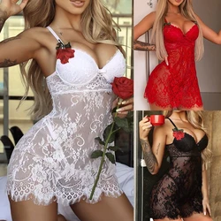 Erotic Lingeries Womens Lace G-String Nightdress Babydoll Nightwear Sleepwear Thong Brief Female Nightgown Fancy Love Costumes