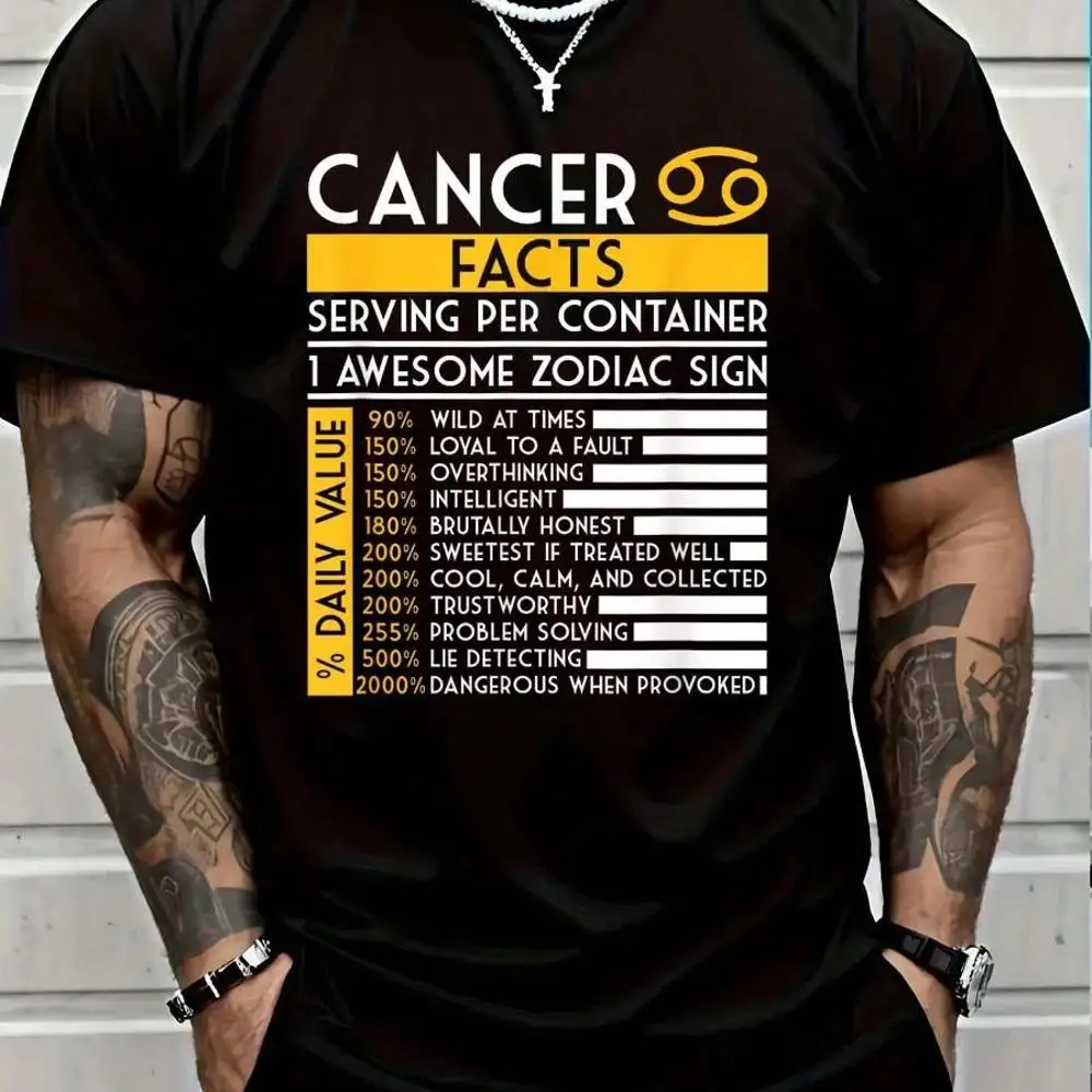 100_ Cotton Cancer Facts Zodiac Sign Horoscope Funny Astrology T-Shirt Men s Women s Vintage Summer Vacation Tops Graphic Tee