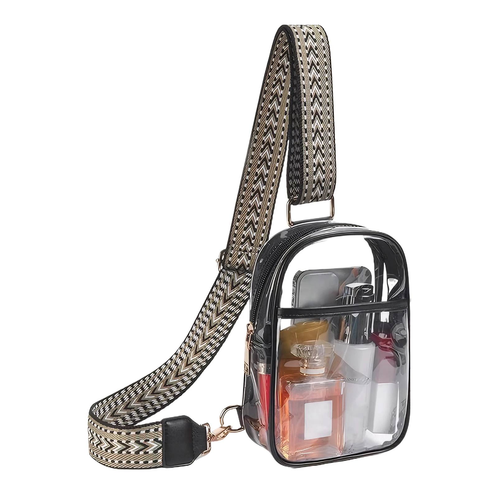 Sling Bag para eventos do estádio, Clear Crossbody Bag, Resistente a manchas, Castanho claro