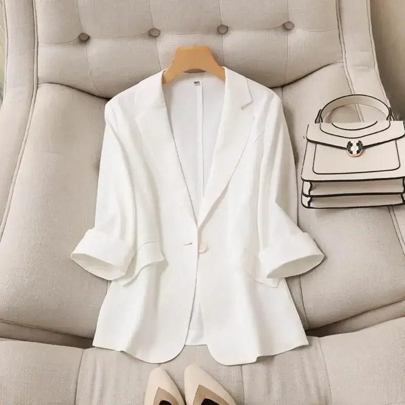 Loose Solid Color Versatile Three Quarter Suit Coat 2025 New Spring and Summer Korean Edition Thin Casual Commuting Simple