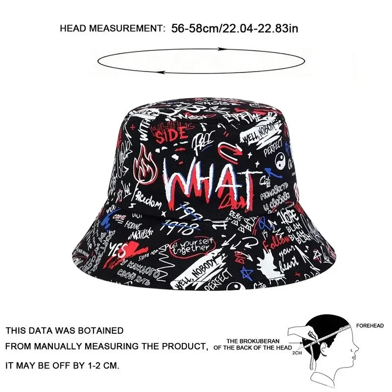 4Pcs Unisex What Graffiti Printing Personality Bucket Hats Fishermen Caps Outdoor Casual Cap Sunscreen Hat