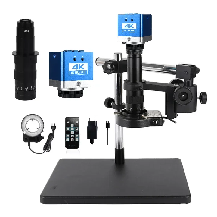 Monocular Microscope 4K 60MP USB Ca me ra 180X Magnification Lens for Clear Observation Ring Light Big Base Universal Bracket