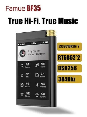 DSD256, ESS9018K2M 프런트 엔드 MP3, Bluetooth, 고해상도 출력 및 레트로 제어 EQ 무손실을 갖춘 Famue HiFi 음악 플레이어 BF35