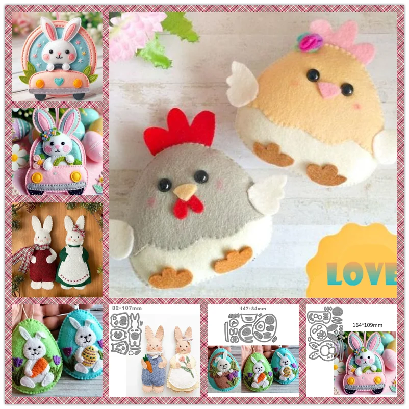 

New 2025 Felt Fabric Sewing Metal Cutting Dies for Easter Happy Bunny Rabbit Chicken Egg Scrapbooking Supplies Paper Card Craft