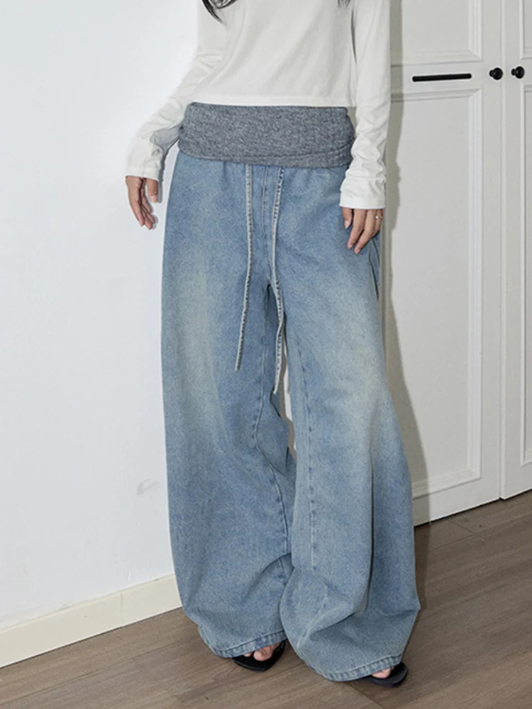 

Женские джинсы Y2K с широкими штанинами в американском стиле, с утягивающим поясом, в стиле стритвир, прямые, свободного кроя, в пол