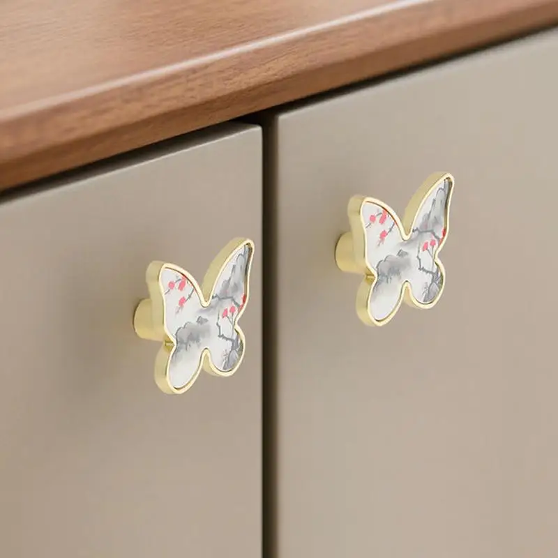 Butterfly Cabinet Door Knobs Artistic Chinese Painting Pattern Decor Handles for Home Renovation B&B Decoration