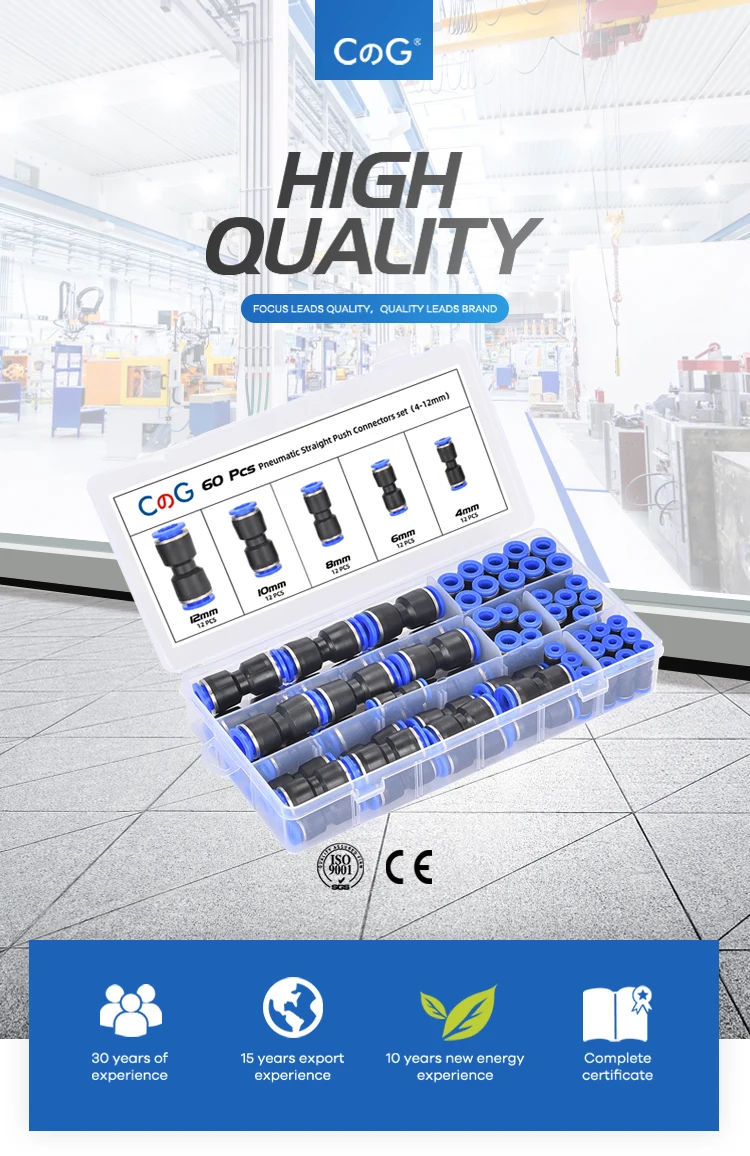 CG 60 Teile/schachtel Set Luft Gerade Pneumatische Armaturen PU Schlauch Rohre Push-in Schnellverschluss PU-4-6-8mm Kunststoff Schlauch Kupplungen – Detail 1