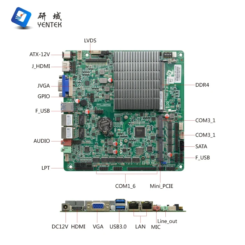 Motherboard with Processor Celeron J4125 Quad Core DDR4 VGA HD LVDS 2 LAN 10 RS232 COM Embedded Mini Itx Motherboard