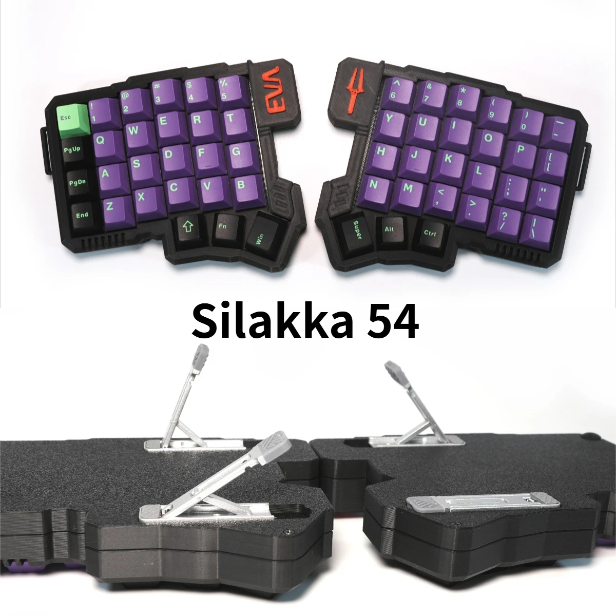 

Silakka54 Wired Split Mechanical Keyboard with Bracket Hot Swappable 4X6 Layout MX Switch Ergonomic Keyboard Support QMK/VIAL