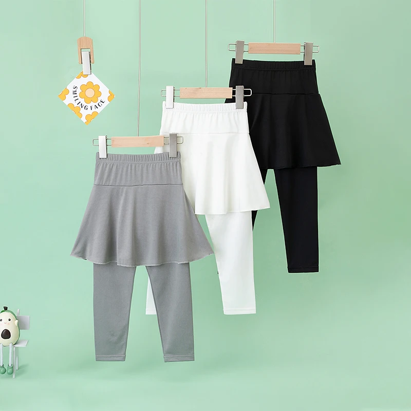 3/1 Set of Spring and Summer Girls' Bottom Pants and Skirts, Fake Two Pieces of Safety Pants, Pleated Skirt, Children's Leggings