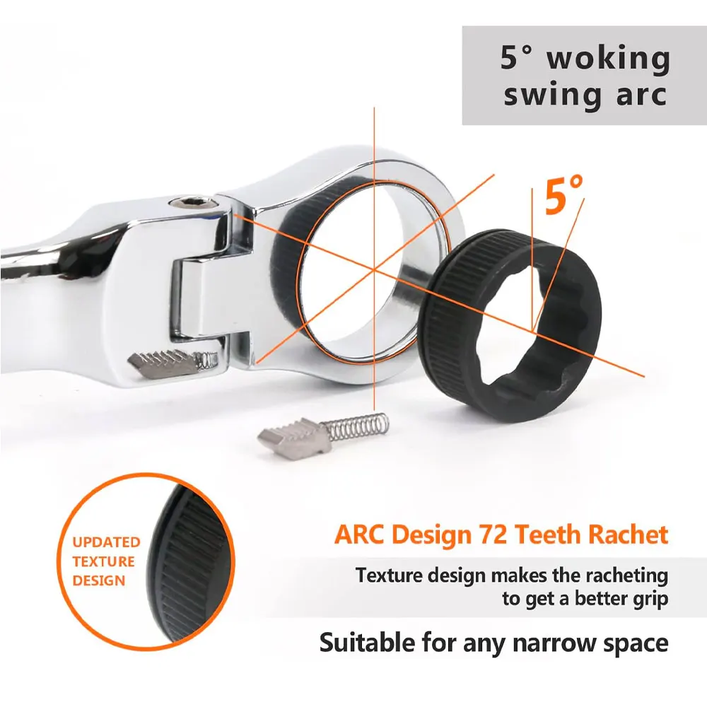 Imagem -04 - Binoax Metric Ratchet Wrench Conjunto com Rolling Pouch Kits de Chave Inglesa Combinada 72 Dentes