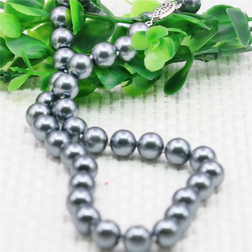 8 10 12mm Round Silvercolor Gray Pearl Shell Necklace Women Hand Made Jewelry Making Design Fashion Accessory Gifts For Mother