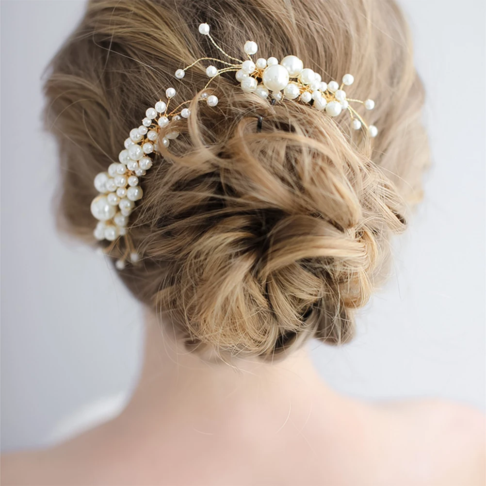 

Pearls Hair Comb Set Bridal Headdress Wedding Accessories Elegant Pearl Beads Design Long Lasting Fits Occasions
