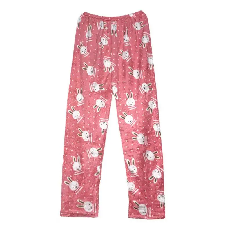 Pijamas cálidos de franela para mujer, pantalones sueltos y cómodos para el hogar, esponjosos y suaves, a cuadros de fresa rosa, invierno, 2024