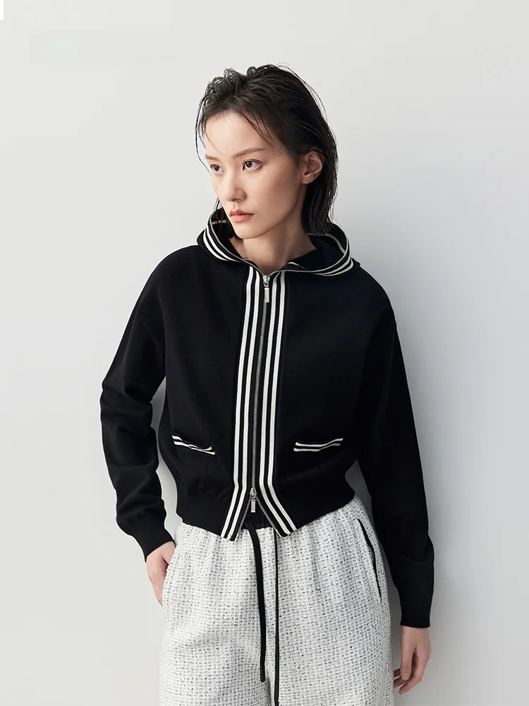 

XMOOM Autumn New Sle Women's Knitted Zipper Cardigan Color Blo Stri Double Head Zipper Open-irt ort Length Long S...