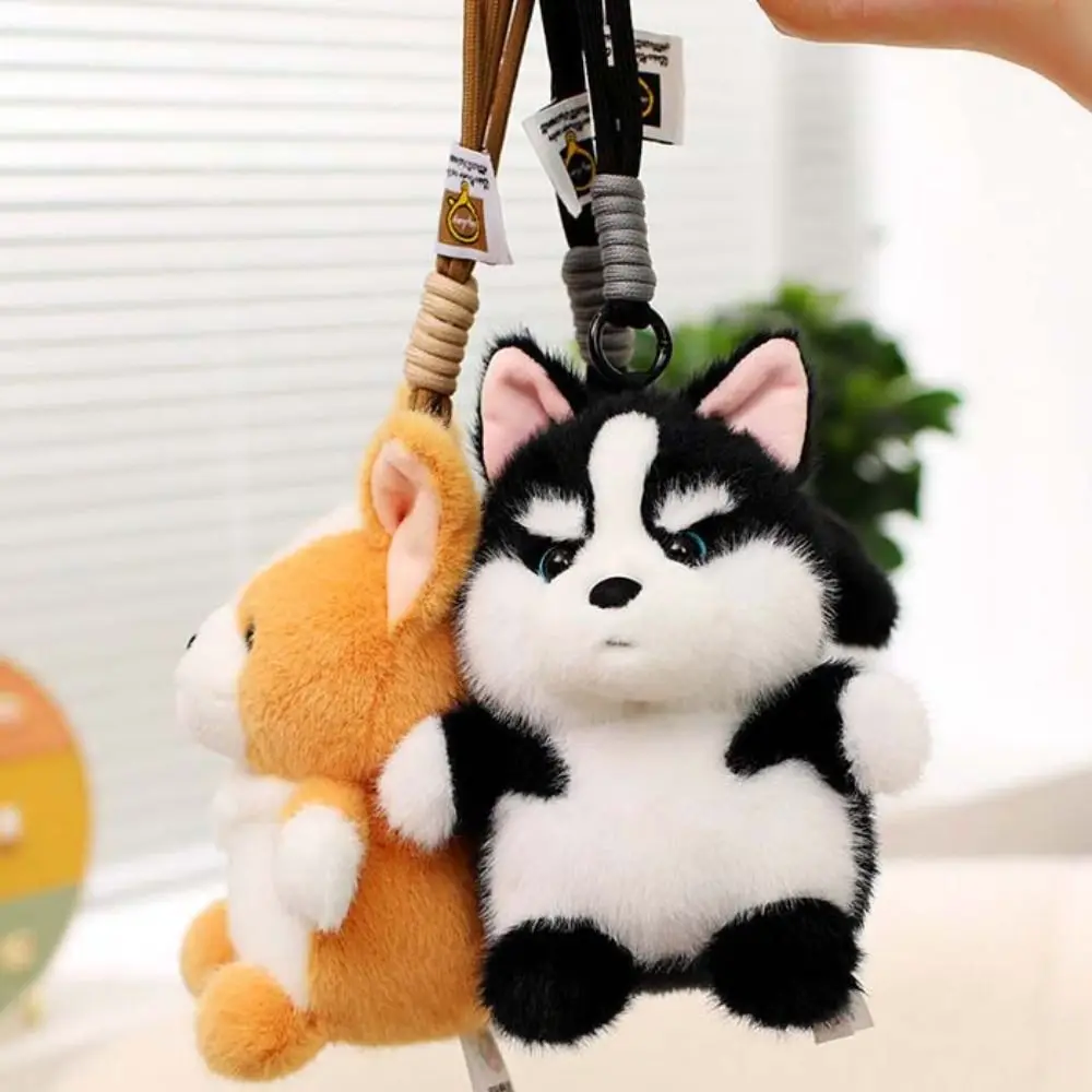 Chiot poupées chien en peluche pendentif Schnauzer sac charme Husky Corgi peluche Kawaii Shiba Inu chien en peluche porte-clés voiture décor